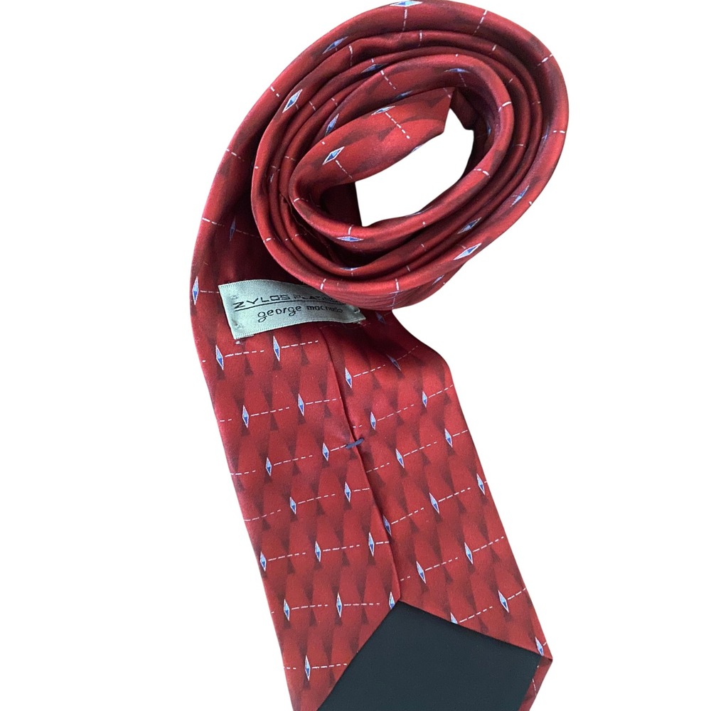 Zylos Platinum George‎ Machado Mens Red Geometric Diamond Silk Tie Made in USA